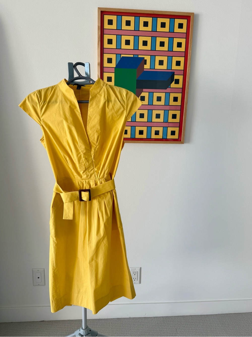 Boss Bright Yellow V-Neck Belted Midi Dress